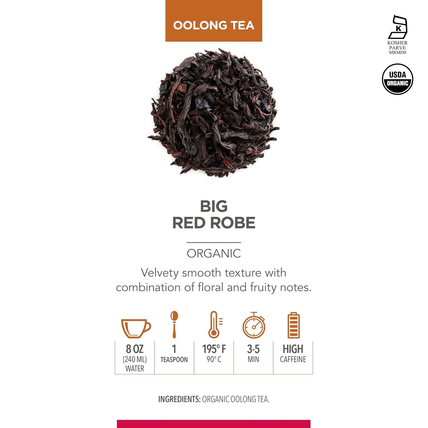 Teabloom USDA Organic Big Red Robe Oolong Loose Leaf Tea, Full-bodied Velvety Smooth Texture with Floral and Fruity Notes, 1.76 oz/50 g Canister Makes 35-50 Cups