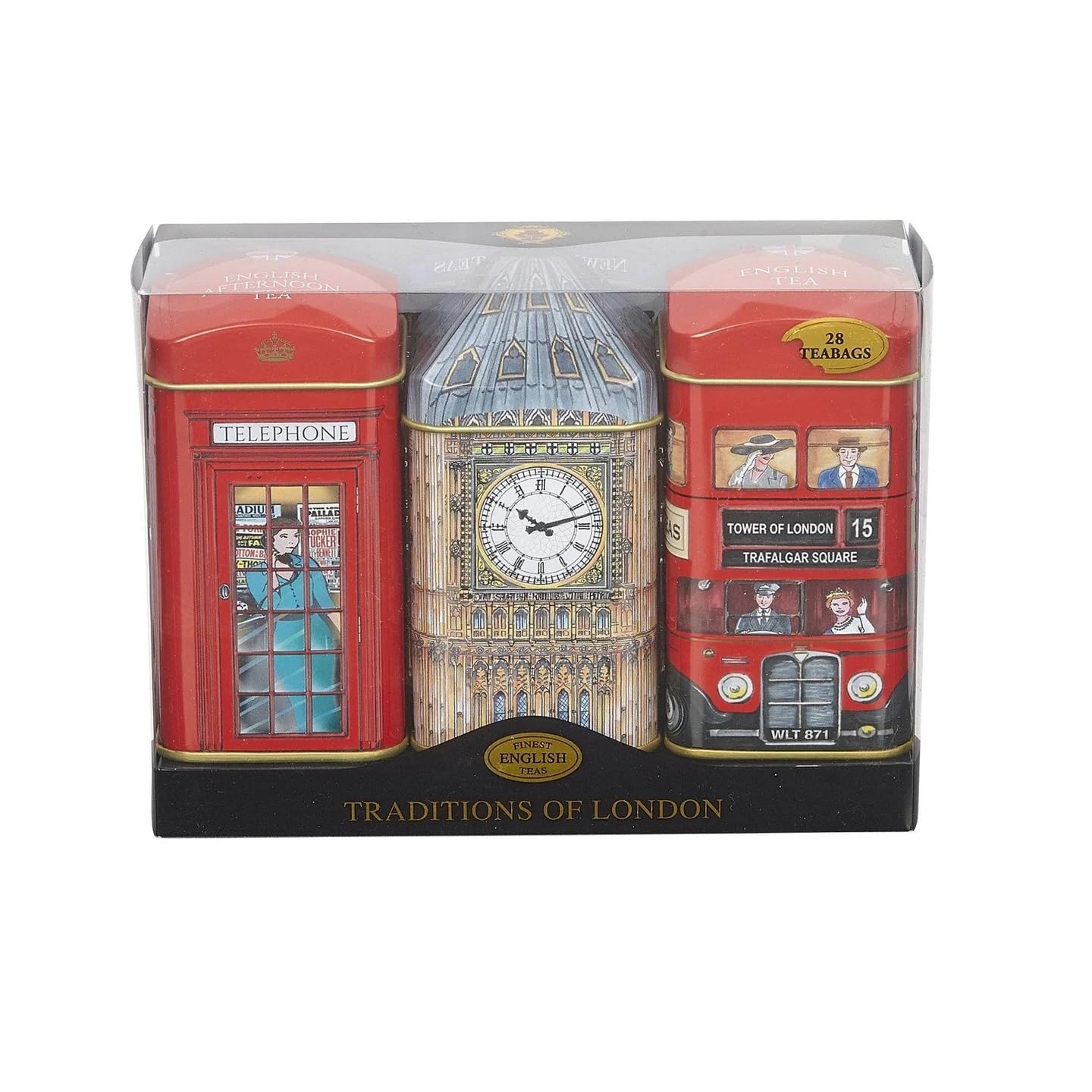 British Heritage Big Ben 3x Mini Tea Tin Gift Pack with 28 Teabags