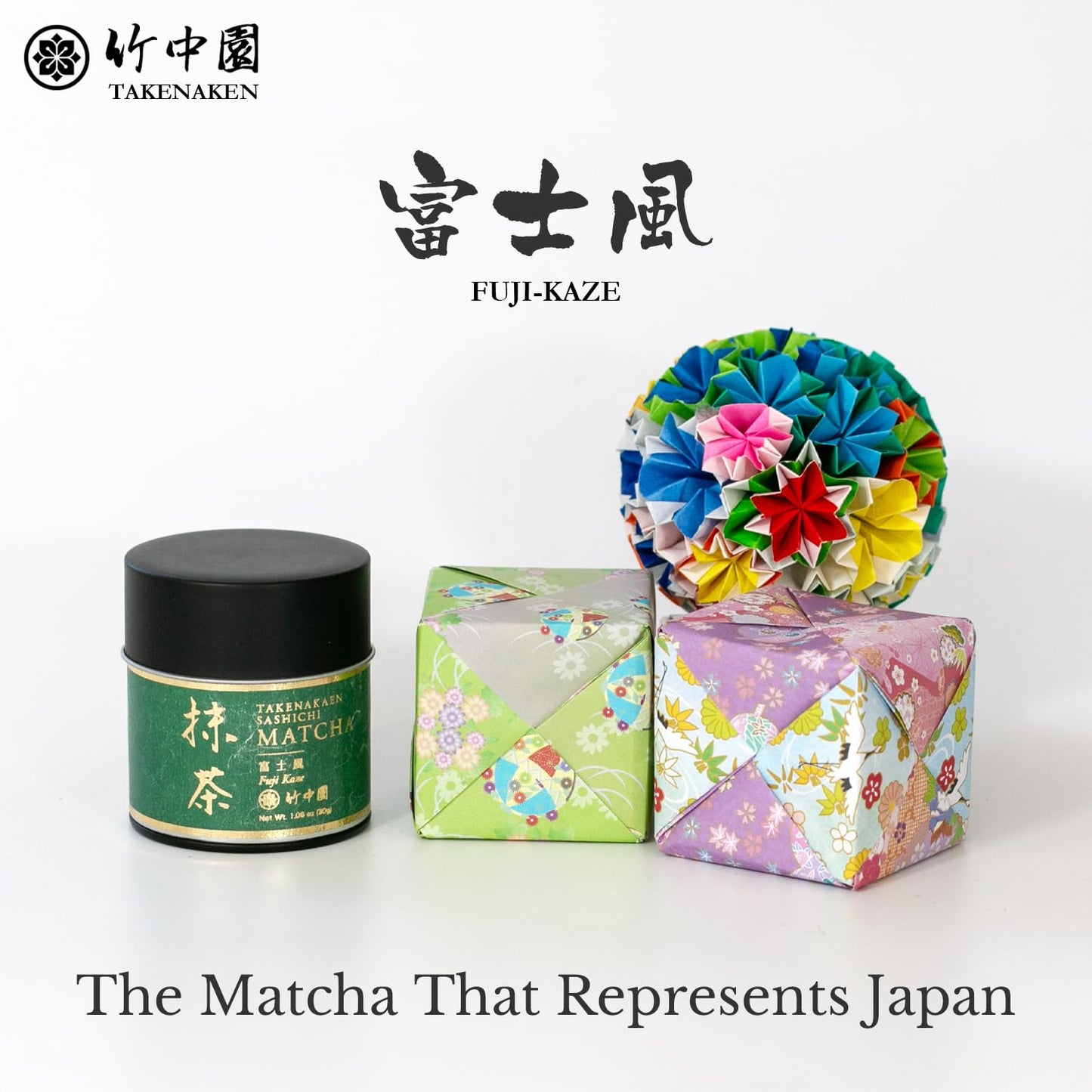 TAKENAKAEN SASHICHI Fujikaze Ceremonial Grade Matcha Powder, First Harvest Japanese Matcha Green Tea, Made in Japan, 30g / 1.06 oz