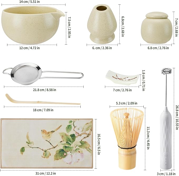 Matcha Whisk Set,9 Pcs Japanese Matcha Set, Matcha Kit with Sifter, Matcha Tea Cloth, Matcha Powder Canister