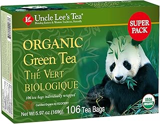 Uncle Lee's Organic Green Tea Bags, 106-Count Super Pack – Bright & Refreshing, Lightly Caffeinated Bulk Tea for Home, Office, Camping