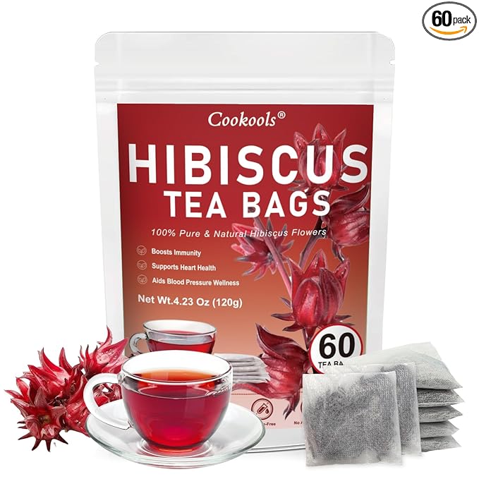 Hibiscus Tea Bags 2g x 60 Teabags | 100% Natural Hibiscus Immune & Antioxidants Support | Tart & Refreshing Herbal Tea | Caffeine-Free