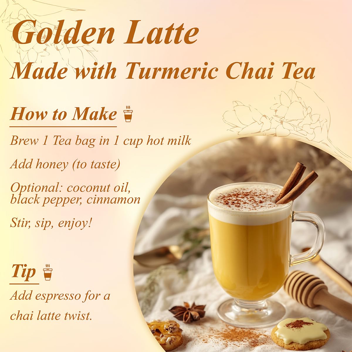 WT WEETEE Turmeric Chai Tea Bags 100 Count, Caffeine-Free Ginger Spiced Tea