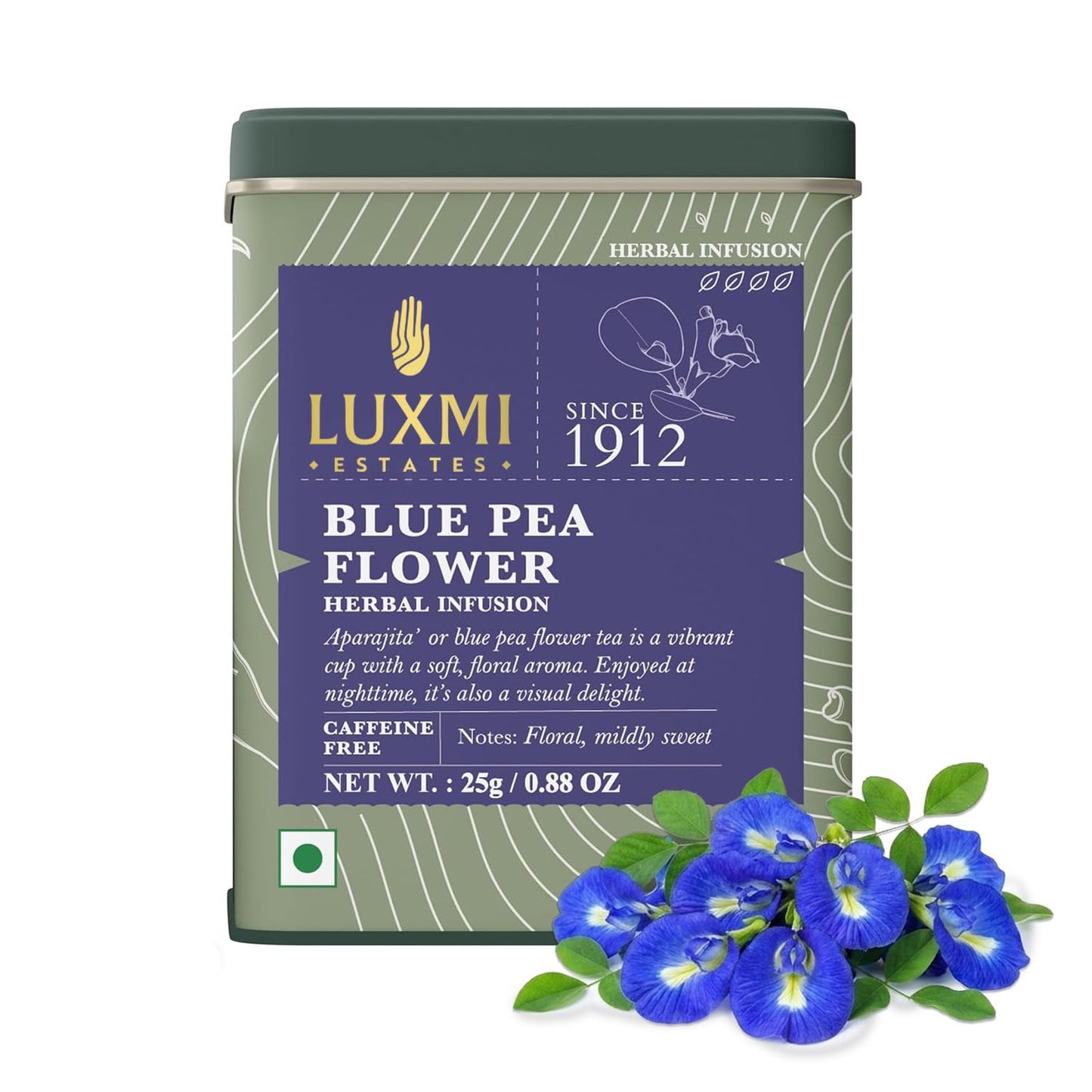 Luxmi Estates Blue Pea Flower Herbal Infusion 25 gm Tin, 0.88 Oz | 25 Cups | Rich in Natural Antioxidants