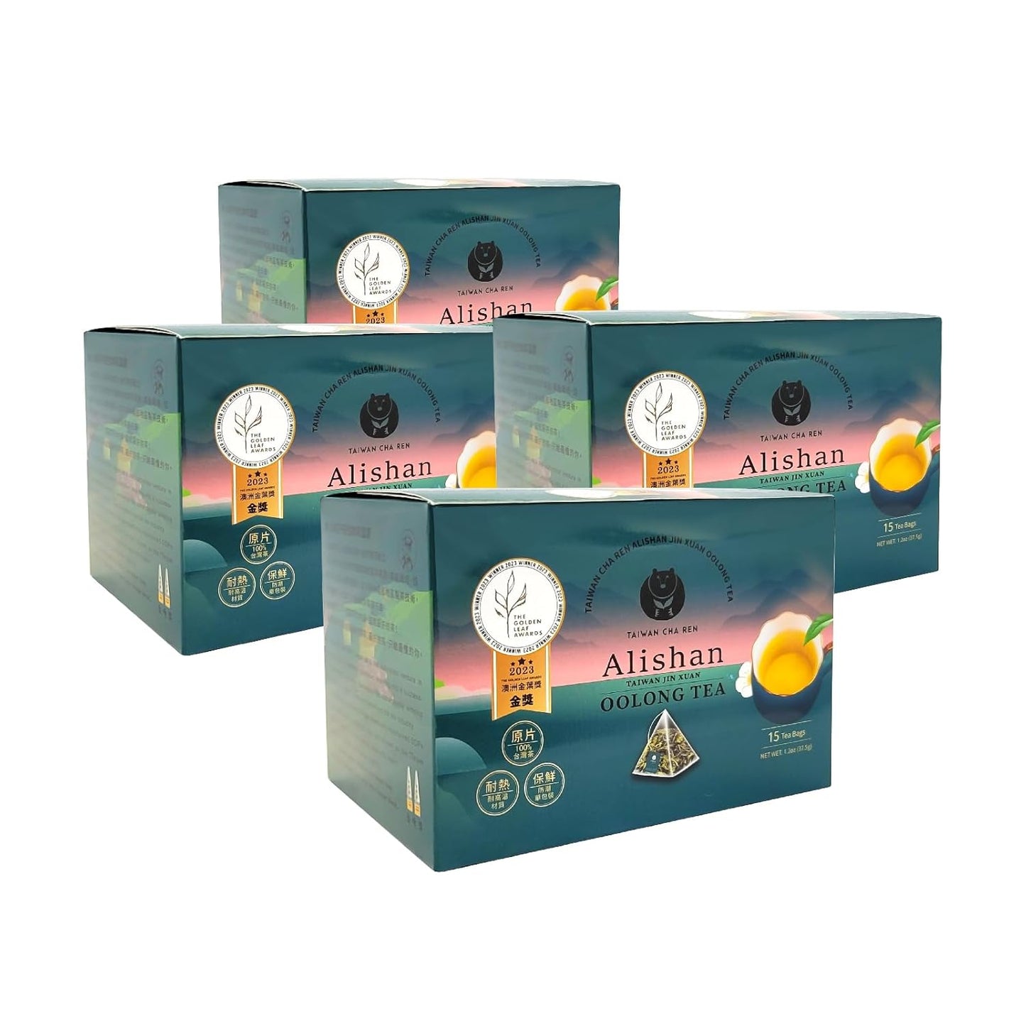 TAIWAN CHA REN Award Winning - Taiwan Alishan Jin Xuan Oolong Tea Pyramid Tea Bag 5.3oz, 2.5g x 15 bags x 4 box
