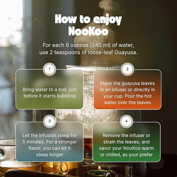 NooKoo Guayusa Loose Leaf Tea – 32oz Organic Caffeine Boost | Smooth, Jitter-Free Energy Alternative to Coffee | Antioxidant Herbal Tea for Focus & Clarity