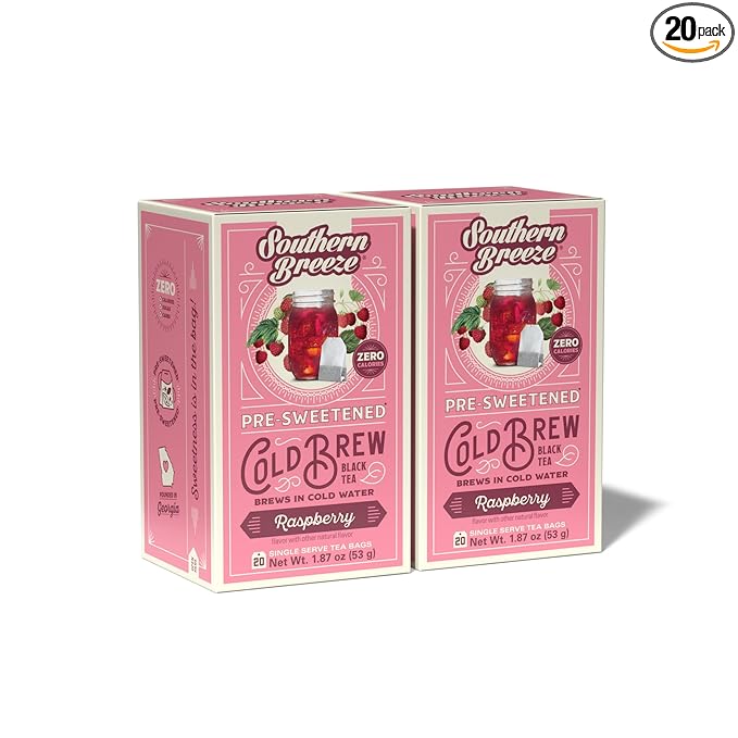 Southern Breeze Cold Brew Sweet Tea Raspberry Iced Tea with Black Tea and Zero Carbs Zero Sugar