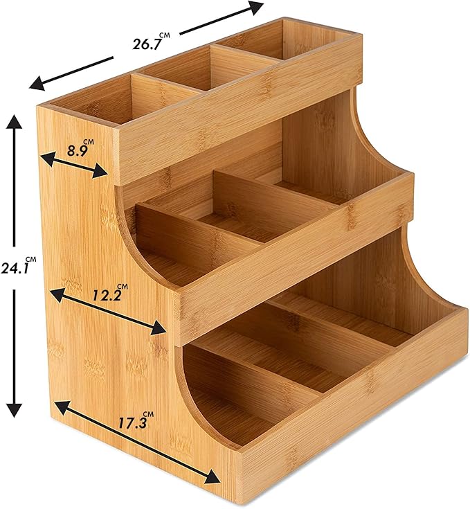 Theodore Vertical Bamboo Tea Organizer – Holds 180 Tea Bags – Compact Wooden Tea Storage Box for Home, Kitchen, Office – Fits Sugar Packets