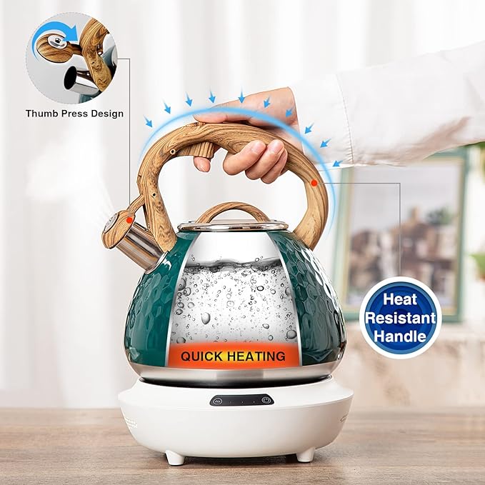 Tea Kettle, Toptier Teapot Whistling Kettle with Wood Pattern Handle Loud Whistle
