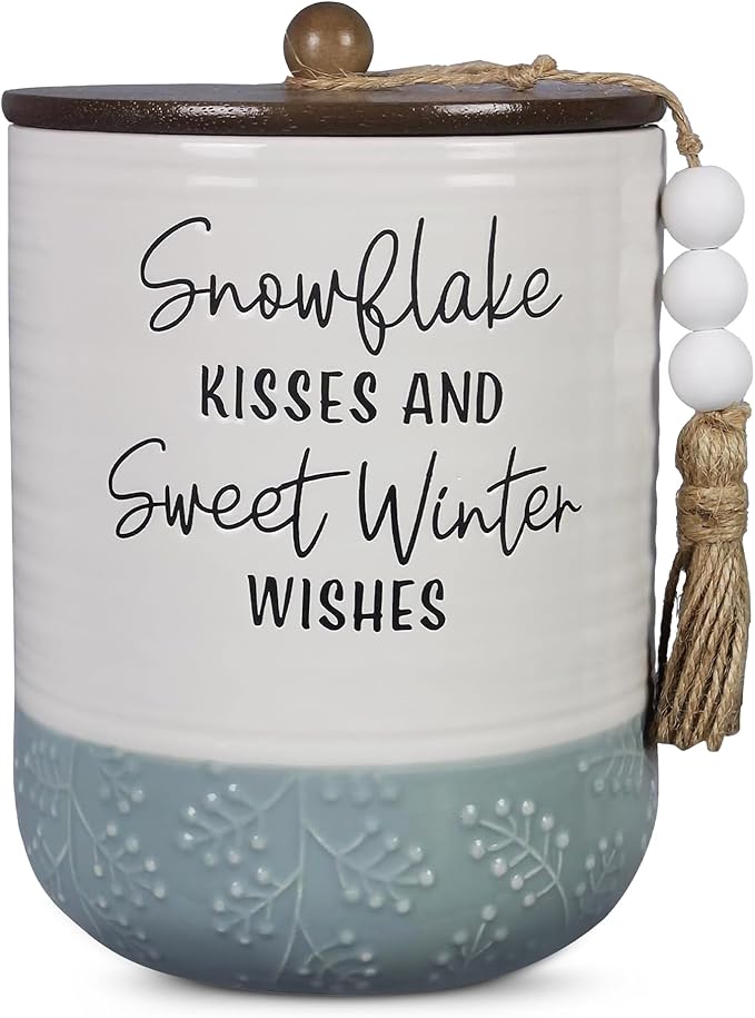 Young's Inc. Ceramic Canister with Lid, Ceramic Cookie Jars for Kitchen Counter Decorative White Winter Design, Airtight Pet Jar with Lid for Chewy Pet Treats, Candy, Bones, Pet Food Container