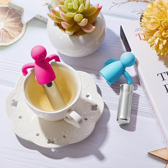 Hicarer 2 Pieces Tea Infuser for Loose Tea Cute Fine Mesh Tea Strainer Stainless Steel Tea Filter Ball Tea Diffuser Steeper for Teacups Teapots (Blue,Rose Red)