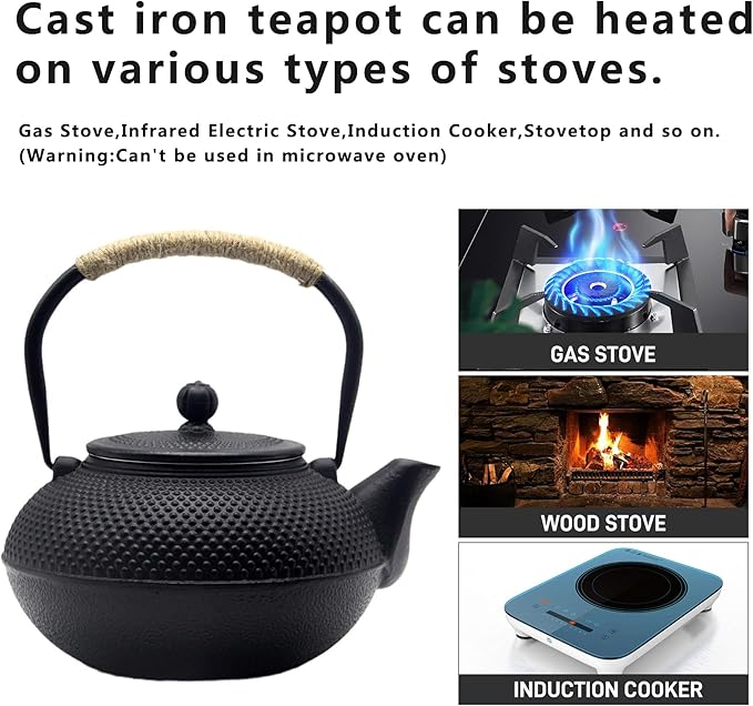 Big Cast Iron Teapot, Japanese Tetsubin Tea Kettle for Stovetop Safe, Cast Iron Teapot with Stainless Steel Infuser for Loose Tea and a Fully