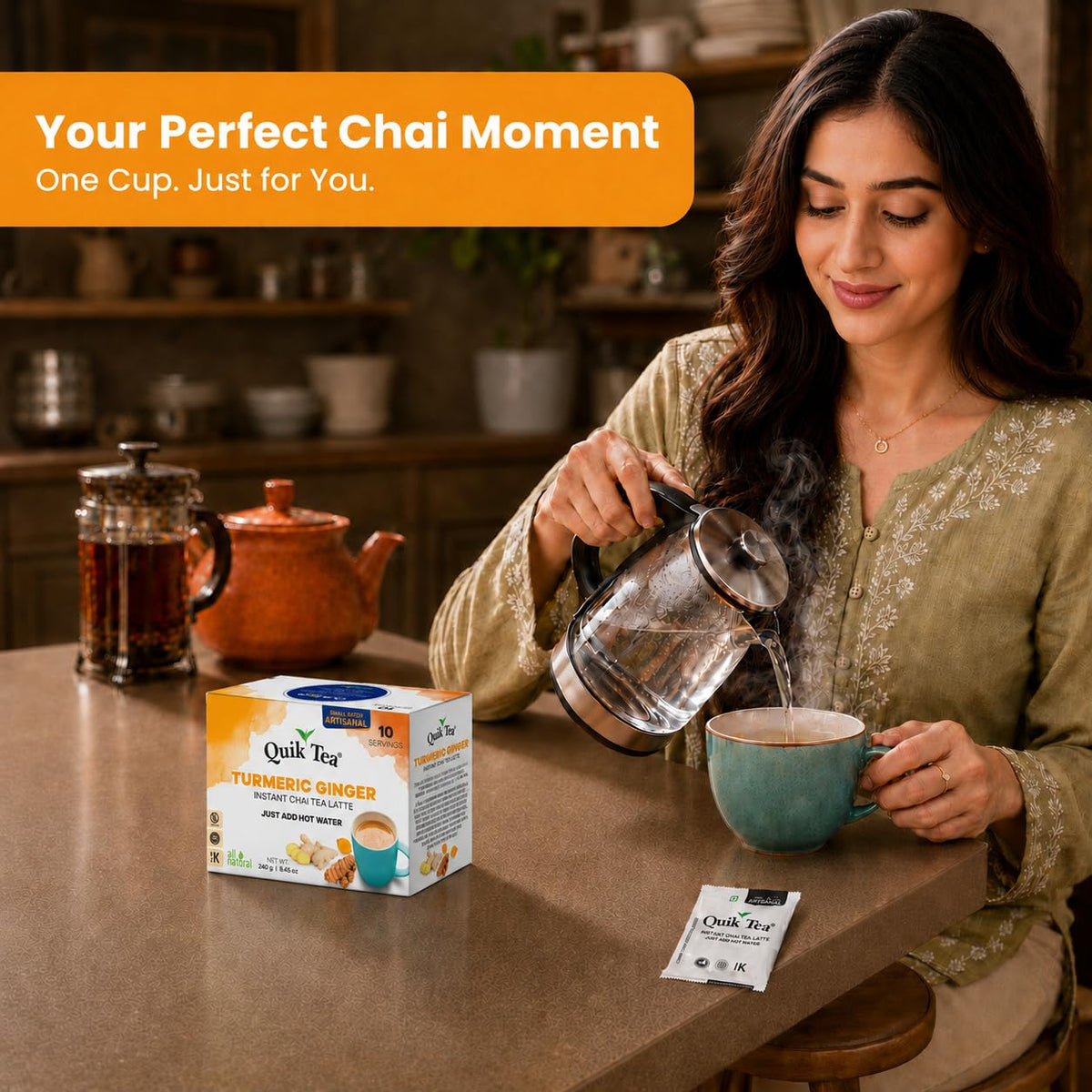 Quik Tea QuikTea Instant Chai Tea Latte Mix, Turmeric Ginger, 10 Sachets