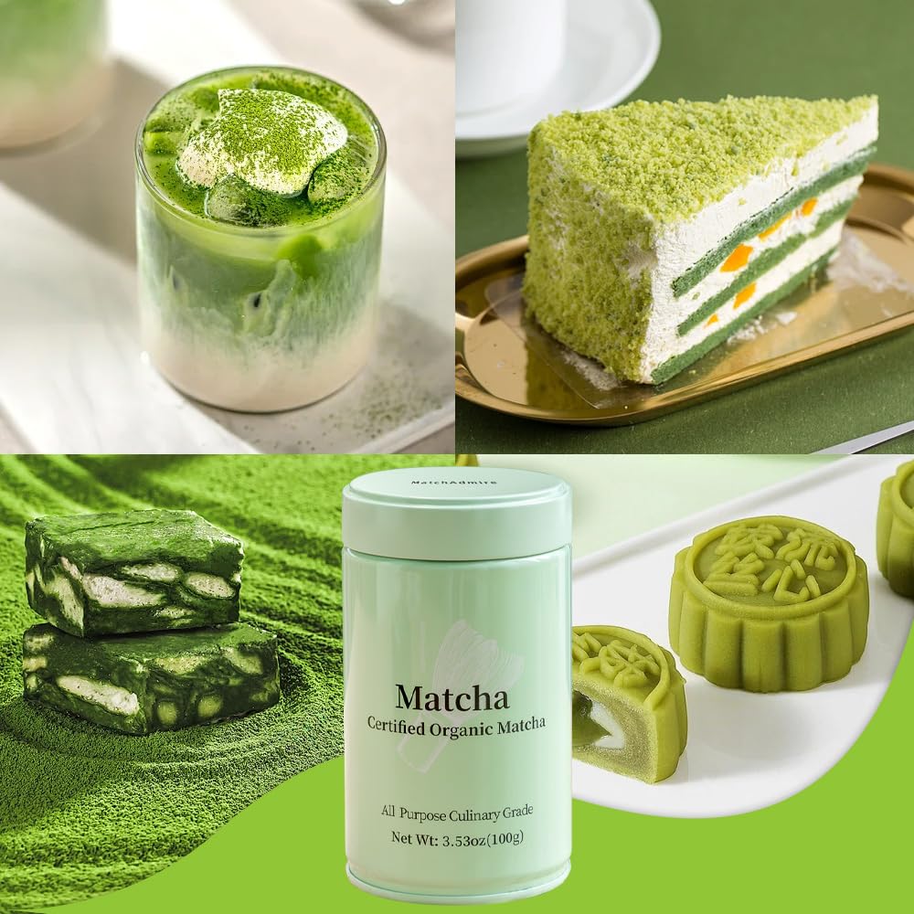 MatchAdmire Matcha Green Tea Powder - Premium First Harvest USDA Organic Gluten-Free Vegan, 100% Pure Unsweetened No Additives, 3.53oz Tin (All Purpose Culinary Grade Matcha)