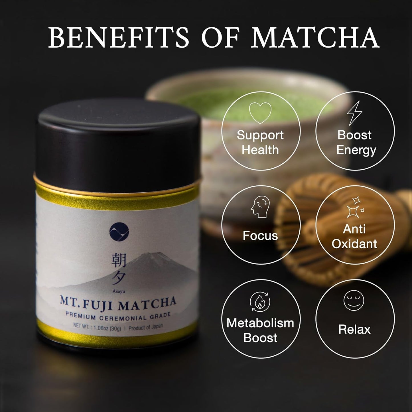 Asayu Japan Fuji Matcha Powder - Ceremonial Grade Green Tea, Mt. Fuji Source, Made in Japan (Pouch 100g)