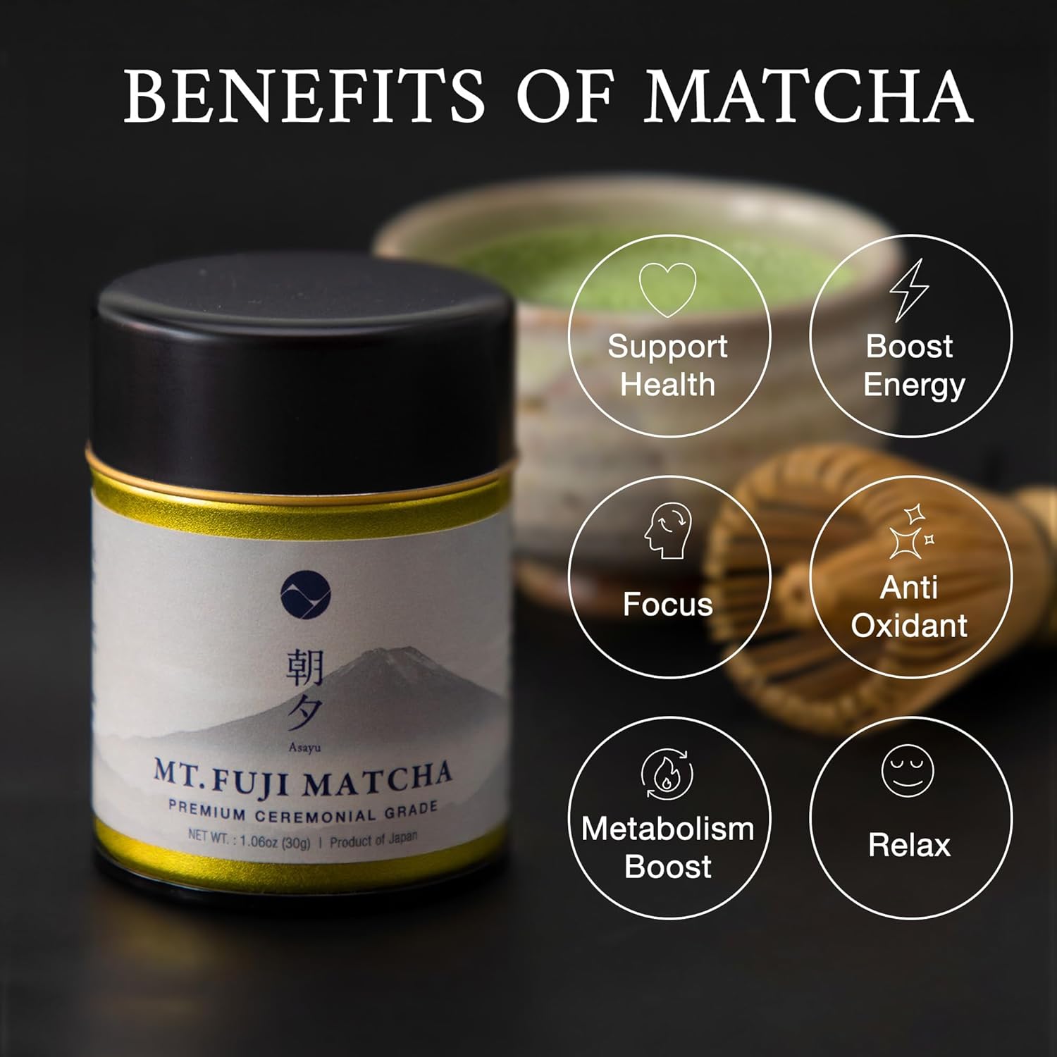 Asayu Japan Fuji Matcha Powder - Ceremonial Grade Green Tea, Mt. Fuji Source, Made in Japan (Pouch 100g)