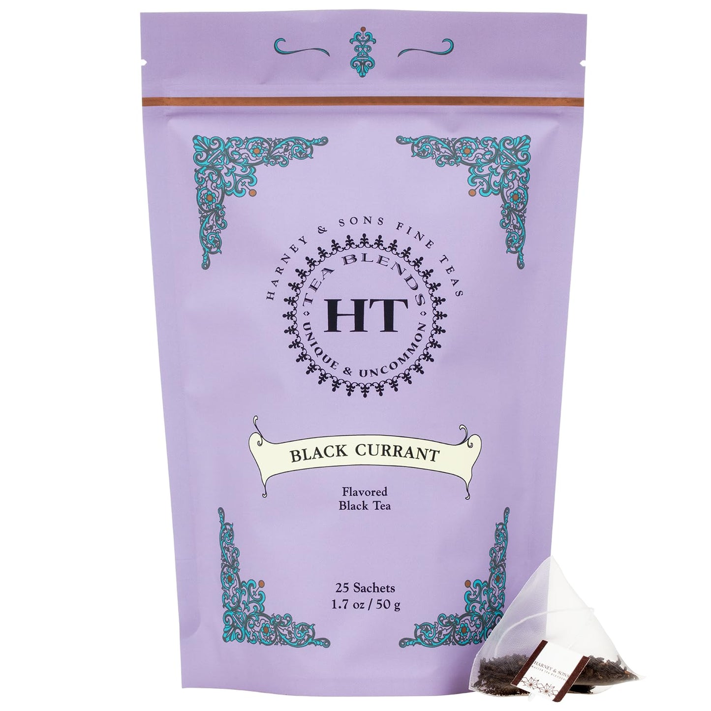 Harney &amp; Sons Black Currant Black Tea Sachets, 25 Count | Black tea with black currant flavor. 25 whole leaf sachets. Contains caffeine.