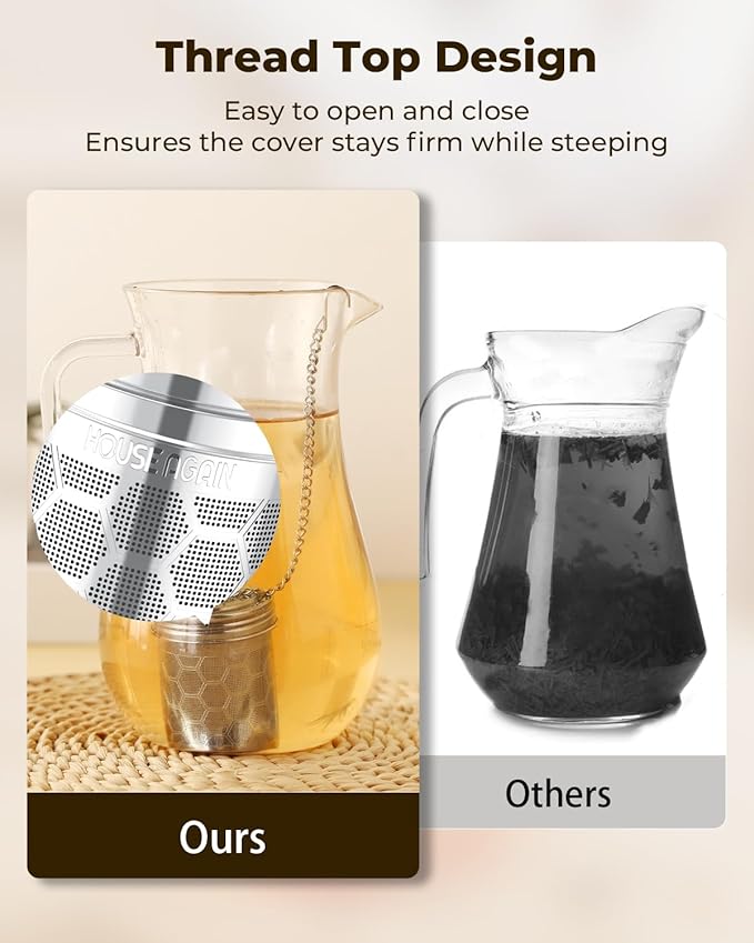 House Again 2 Pack Tea Strainers for Loose Tea, Extra Fine Mesh Tea Infuser, 304 Stainless Steel with Chain Hook