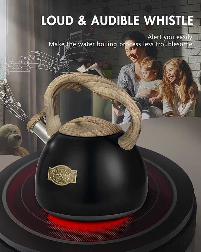 Poliviar Tea Kettle, 2.7 Quart Stovetop Tea Kettle, Audible Whistling Teapot, Food Grade Stainless Steel for Anti-Rust, Anti Hot Handle