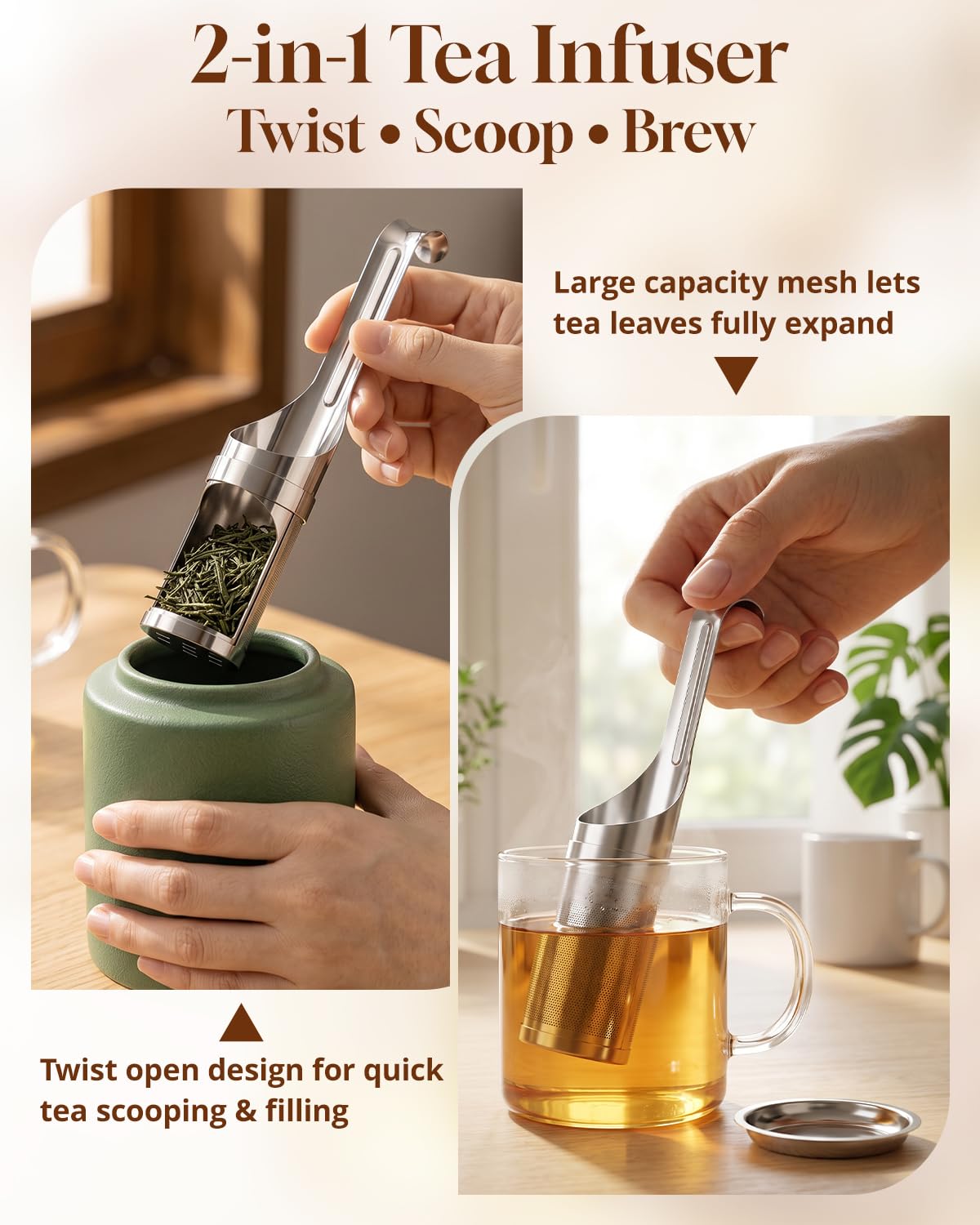HOUSE AGAIN Tea Infuser for Loose Leaf Tea, Stainless Steel Fine Mesh Tea Strainer