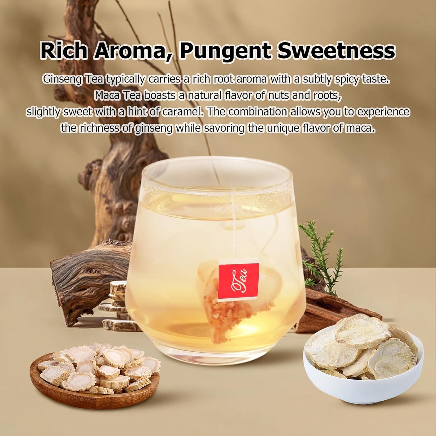 HANFANGLING Ginseng Maca Tea, Natural and Health, Caffeine-Free Herbal Tea,20 Tea Bags,1.41oz