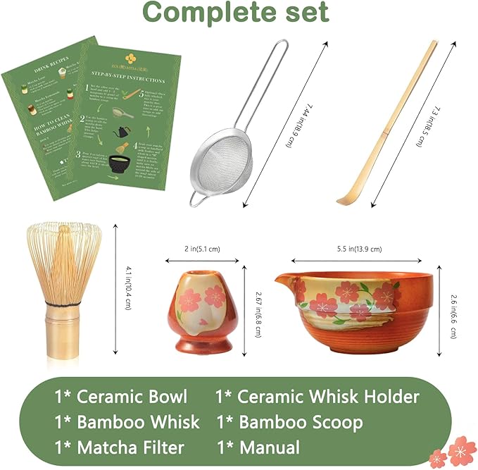 Matcha Whisk Set With Cherry Blossom Design Bowl And Whisk, Japanese Traditional Matcha Starter Kit Gifts For Women Men Girl Friend