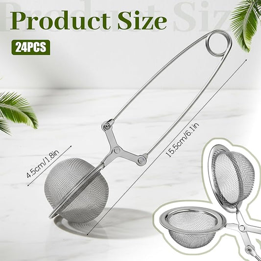 24 Pcs Tea Infuser for Loose Tea Stainless Steel Mesh Snap Teas Ball Strainers with Handle Snap Ball Teas Strainer for Seasonings, Spices(Silver)