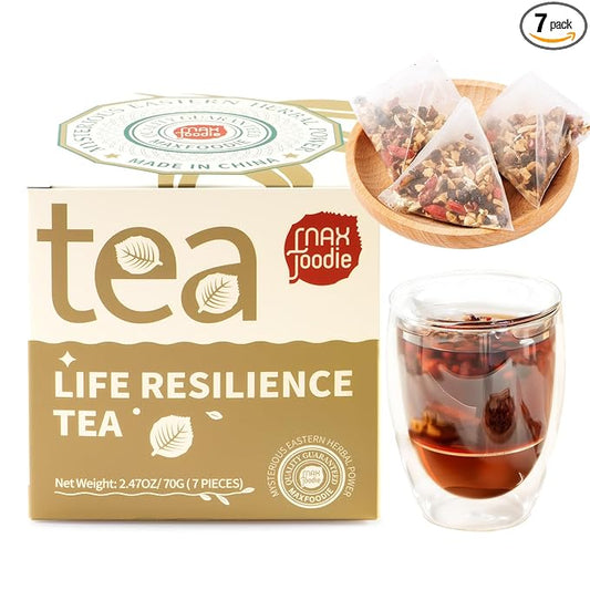 MAX FOODIE Life Resilience Tea, Rose Black Goji Berry Blend, 7 Count Tea Bags, Natural Herbal Energy Tea for Hot Brewing - 7 tea bags (70g, 10g/bag)