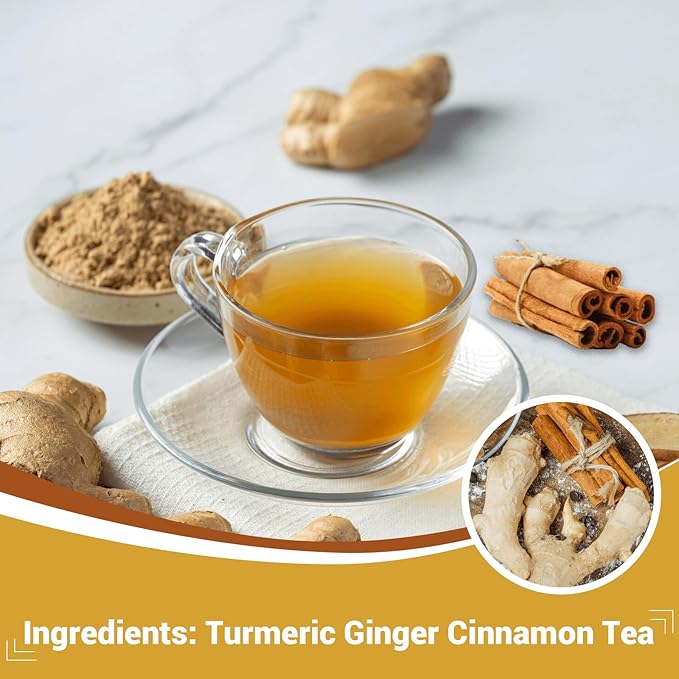 Turmeric Ginger Cinnamon Tea Bags, Turmeric Ginger Herbal Tea, No Sugar, No Caffeine, 50 Teabags