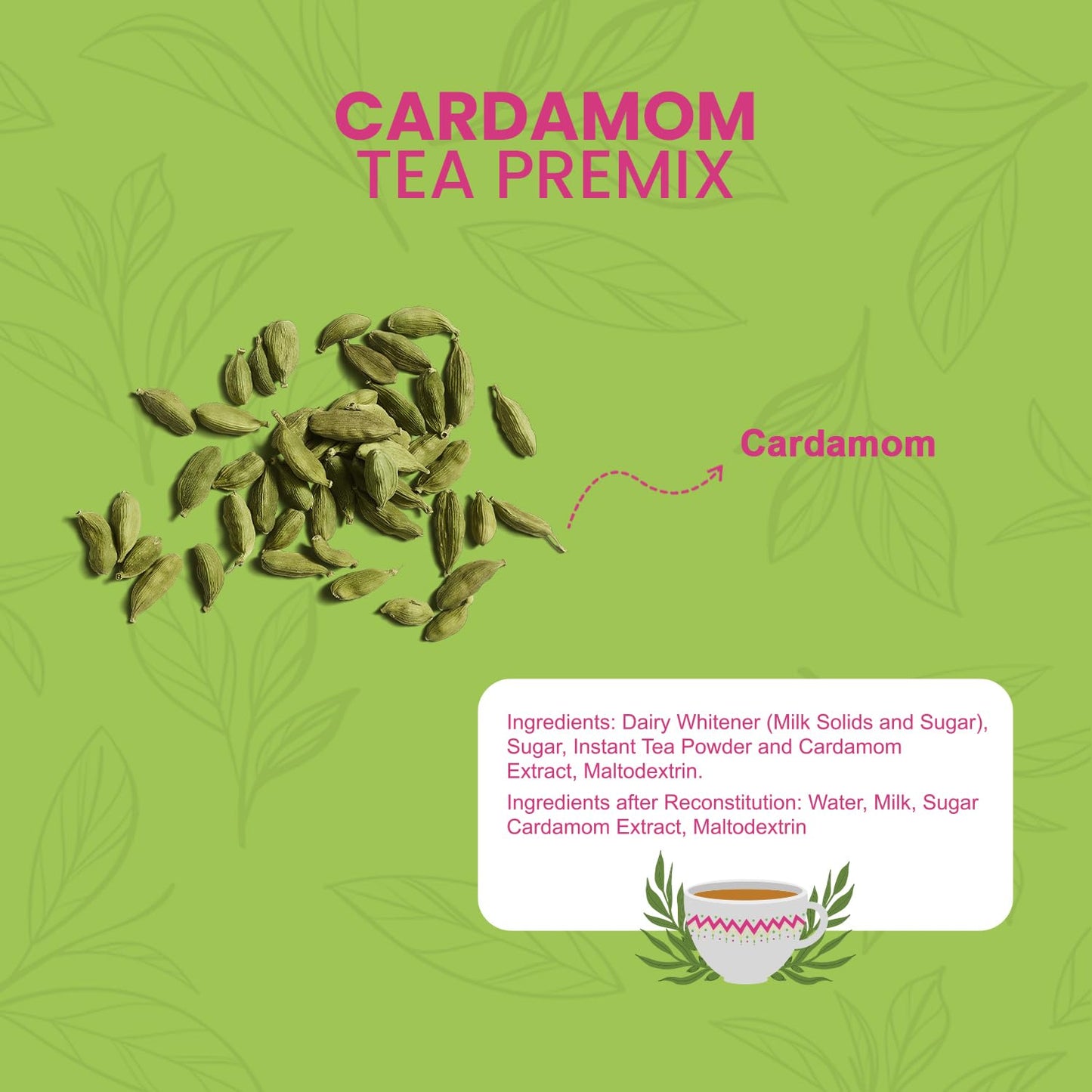 INDICUP Instant Chai Cardamom Tea Latte Diet | True Indian Taste | Just Add Hot Water | 10 Single Serve Sachets | 180g (6.35 Ounce)