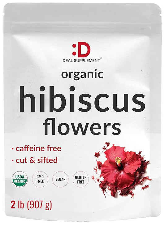 Dried Organic Hibiscus Flowers, 2 Pounds – Cut & Sifted Whole Leaves – Loose Leaf Flower Source – Raw Flavor & Aroma, Great for Refilling Tea Bags