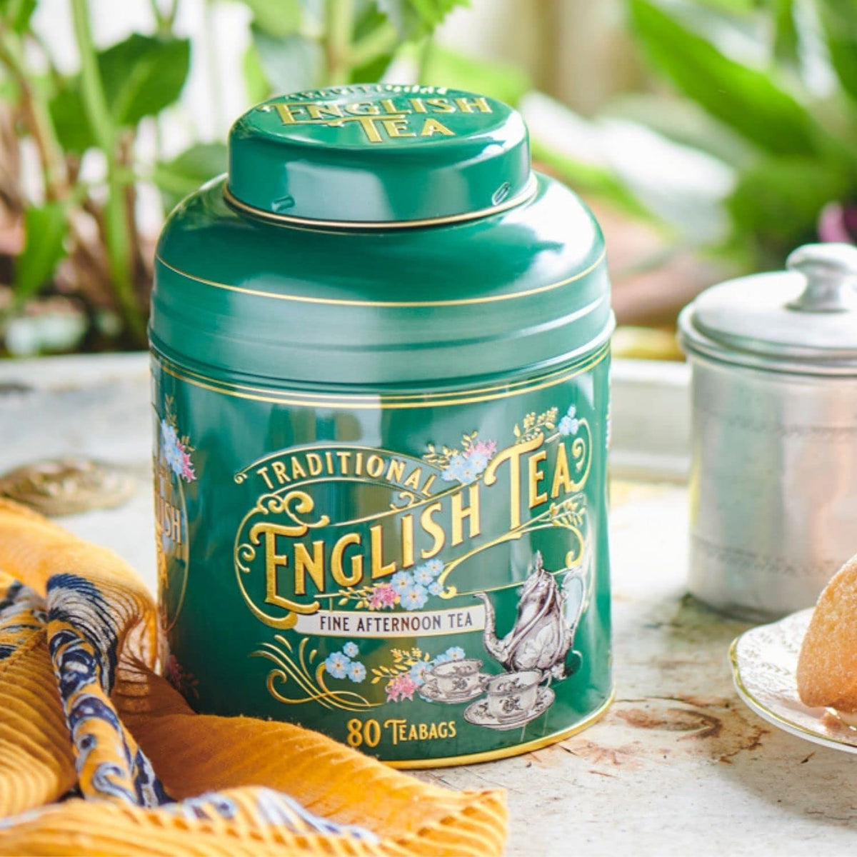 New English Teas Vintage Victorian Tea Tin with 80 Tea Bags - Dark Green