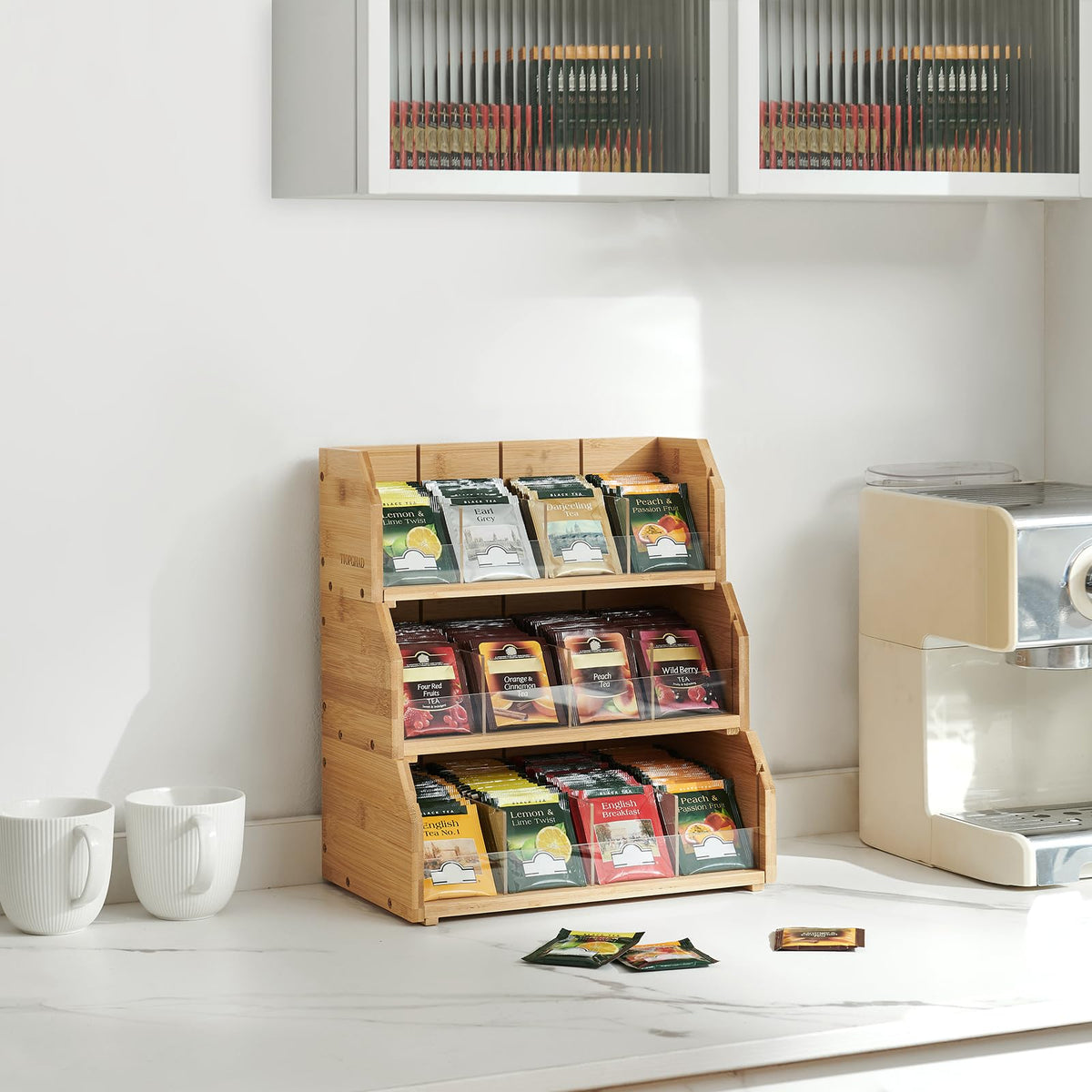 TIOPGHAD 3-Layer Stackable Bamboo Tea Bag Organizer Storage Holder, Natural
