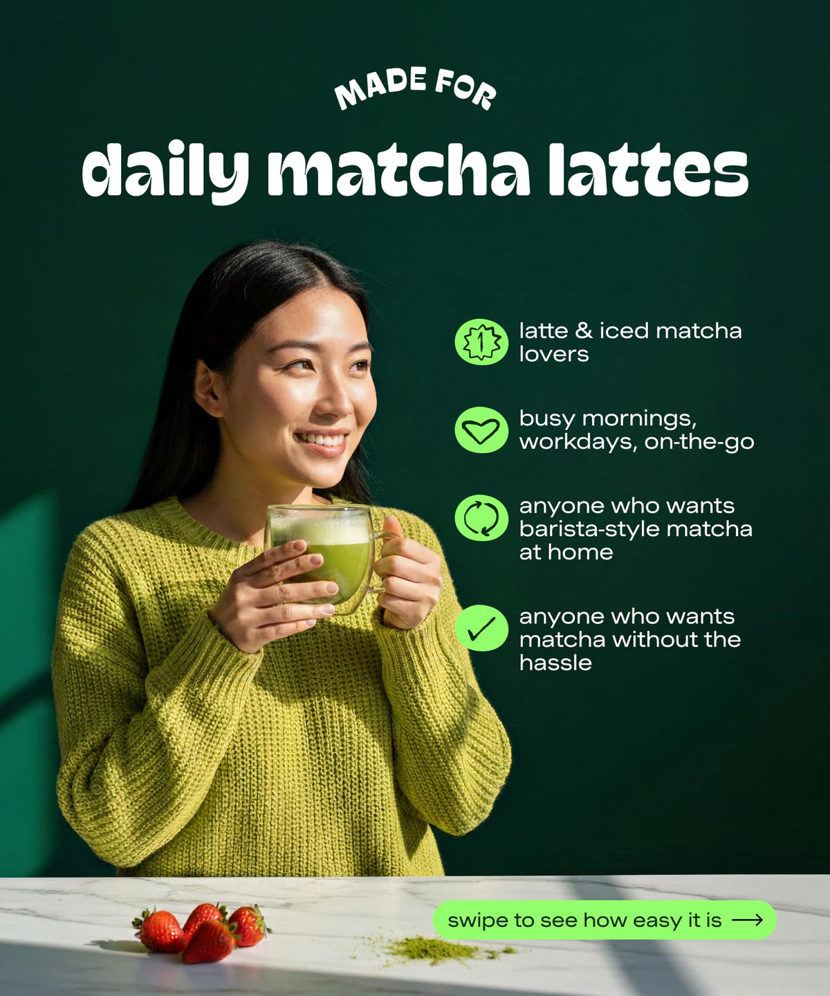 Matcha DNA Coconut Matcha Latte Powder Sticks, 7 Count, Instant Packets