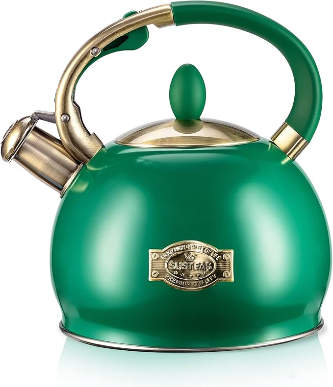 Susteas Stove Top Whistling Tea Kettle - Food Grade Stainless Steel Teakettle Teapot with Cool Touch Ergonomic Handle