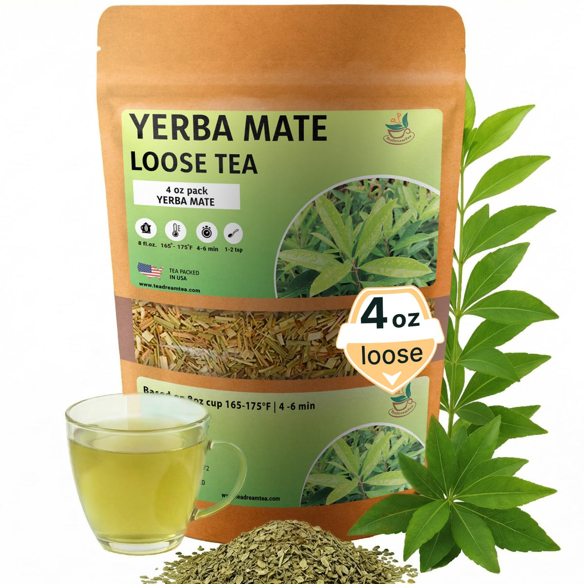 Yerba Mate Tea - Green Cut &amp; Sifted - Unsmoked Energy Boost - 4 oz Loose Tea - Packed with Nutrients - Your Perfect Coffee Replacement