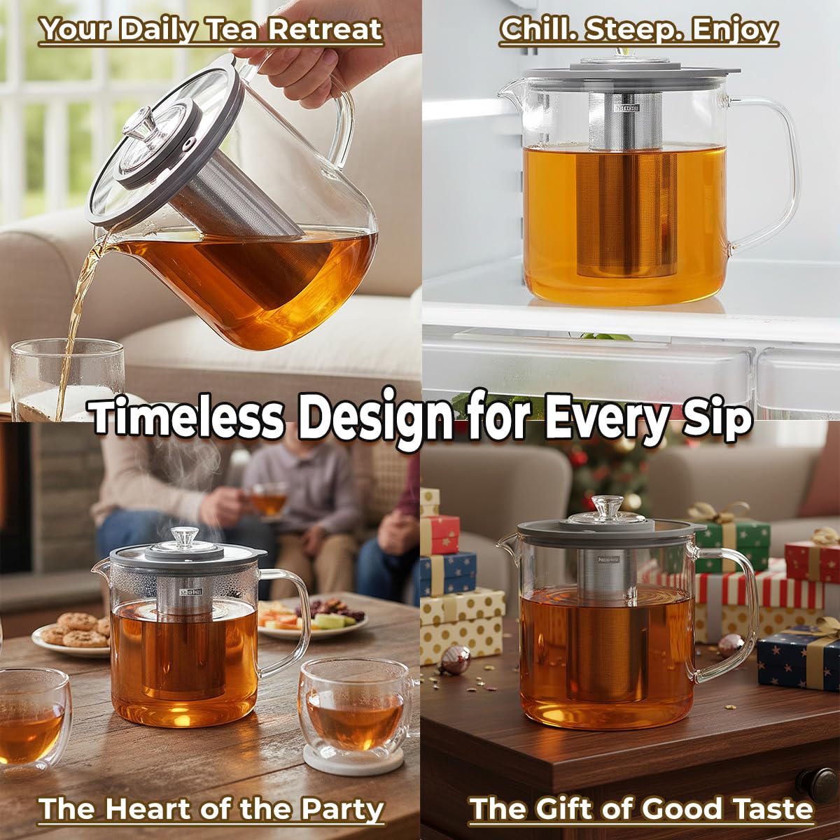 Aquach 68oz Glass Tea Pot with Infuser, Stovetop Safe Borosilicate Teapot