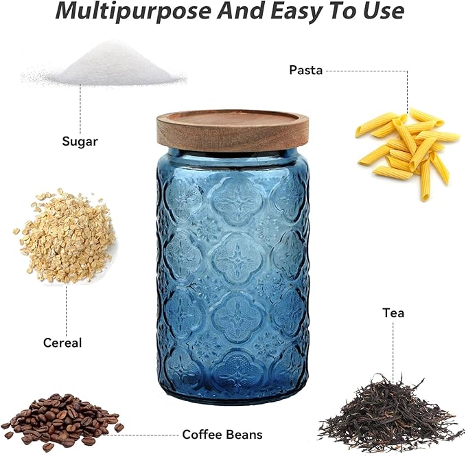 Glass Jar with Lid, Vintage Glass Storage Jars with Airtight Lid Coffee Canister Sugar Container for Kitchen Counter Pantry, Spice, Candy