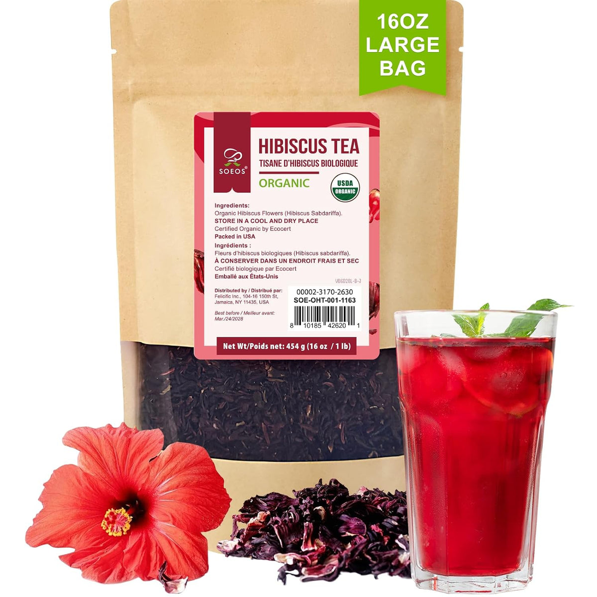 Soeos Organic Hibiscus Flower Herbal Tea