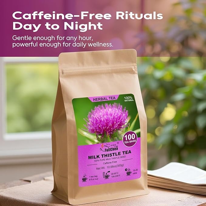 FullChea - Milk Thistle Tea Bags, 100 Count - Premium Milk Thistle Seed - Caffeine-free Herbal Tea