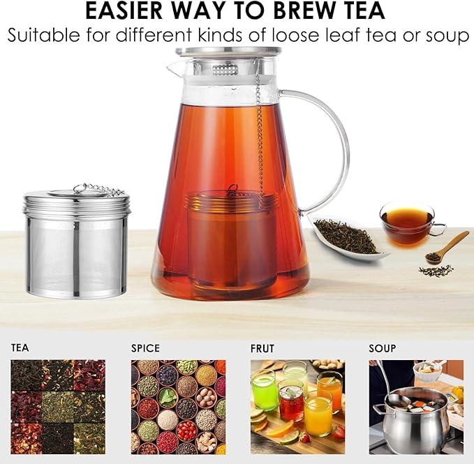 Extra Large Tea Infuser -304 Tea Filter with Threaded Lid & Chain Hook-Perfect for Loose Leaf Tea,Cooking,Herbs,Iced Tea & Soup - Extra Fine Mesh Tea Strainers