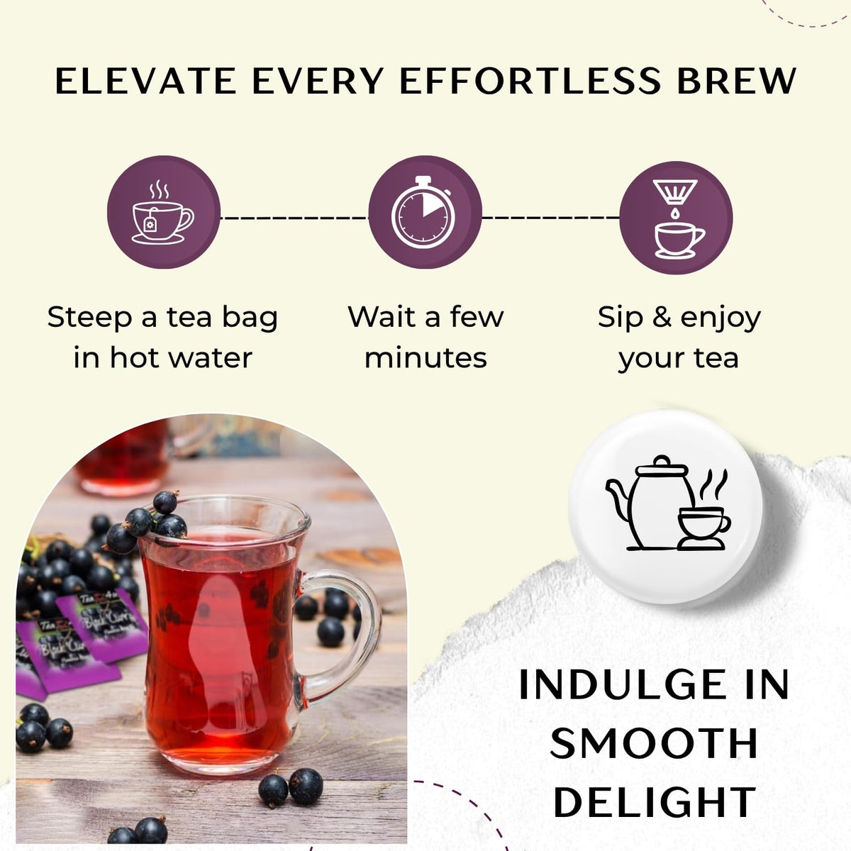 Tea4U Black Currant Flavored Ceylon Tea Bags - Fruity Blend - 25 Count