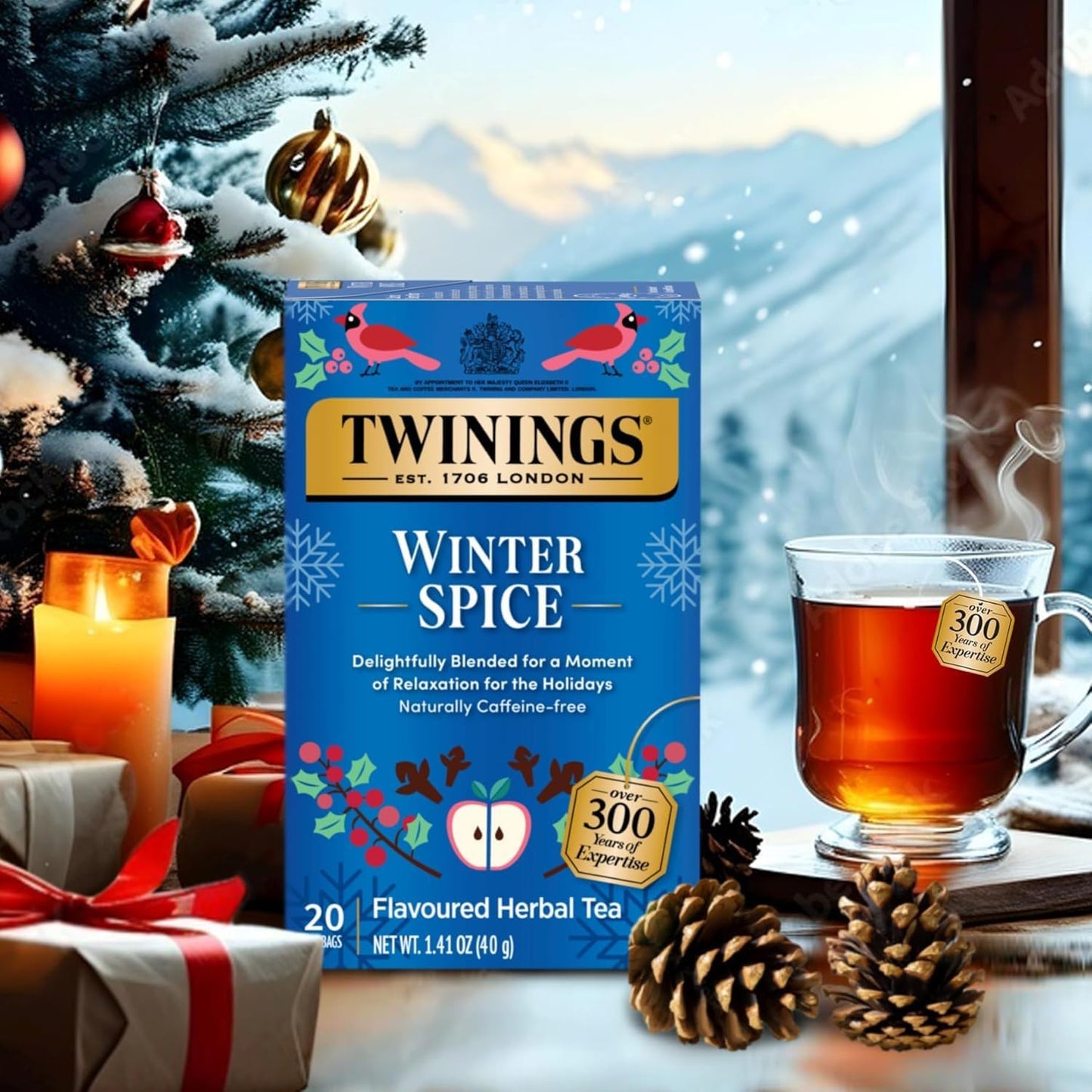 Twinings Holiday Sweet & Spicy Tea Variety 2-Pack – Caffeinated Tea and Caffeine-Free Winter Spice Herbal, Christmas Gift, 20 Tea Bags Ea