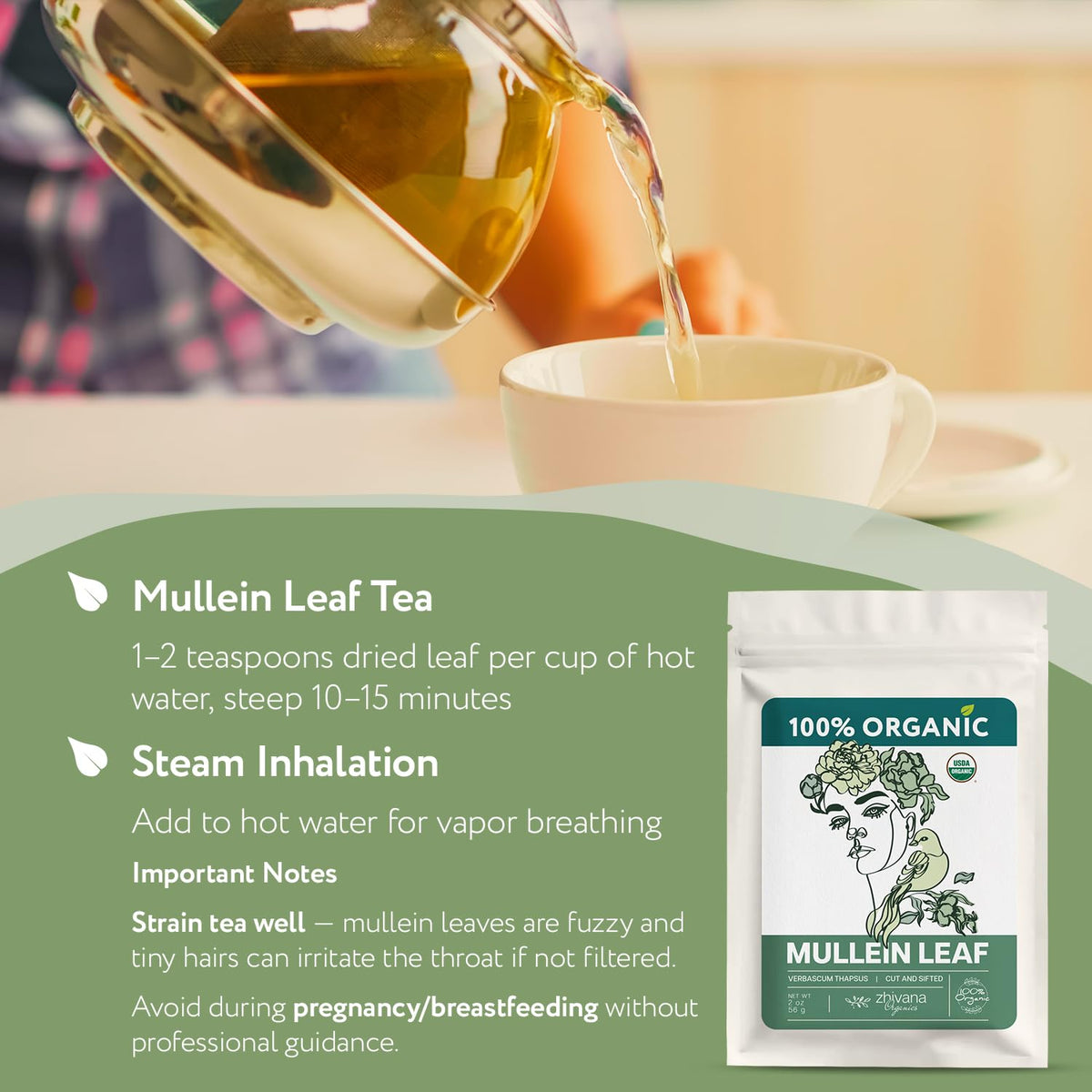 Organic Mullein Tea Loose Leaf 2oz – Mullein Leaf Herb - Respiratory Health
