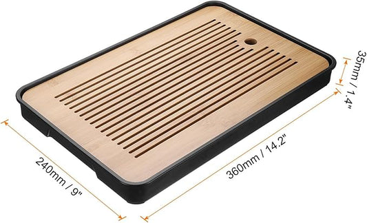 Harfington Bamboo Chinese Gong Fu Tea Tray 14.2" Classic Tea Tray Bamboo Tea Table Furniture Vintage Tea with Water Storage Box for Drinking Tea