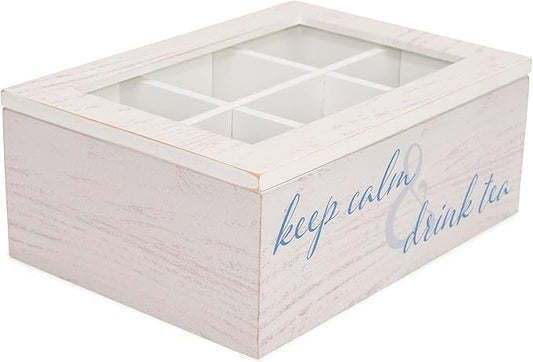 Cottage Garden Tea Whitewash Woodgrain 9 x 6.25 Pine Wood Tea Storage Chest