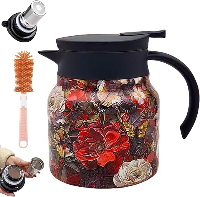 Vintage Floral Pattern Teapot – Built-In Infuser, 800ML/1000ML Heatproof Stainless Steel Teapot with