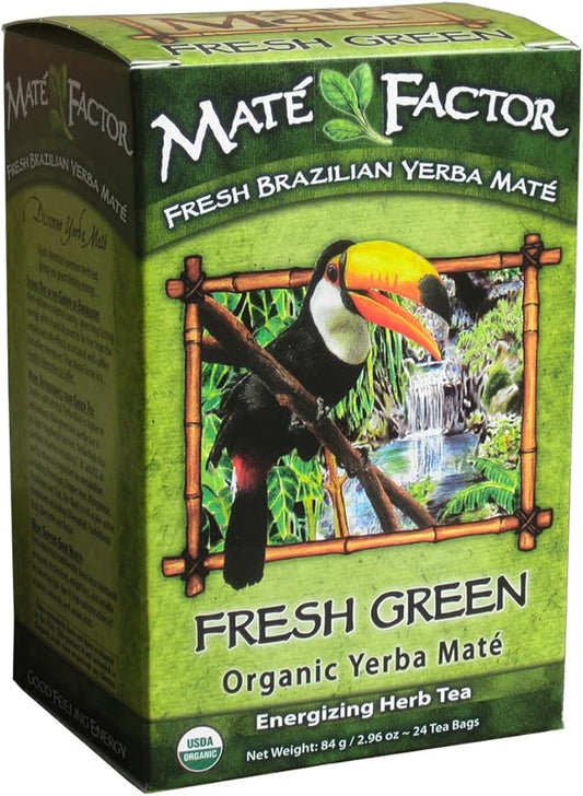 The Mate Factor Yerba Mate Energizing Herb Tea Bag, Organic Fresh Green, 24-Count Box 2.96 oz