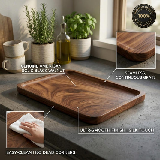 Bamber Wood Serving Tray Wooden Decorative Coffee Tea Platter Black Walnut 13.4 x 9 Inches