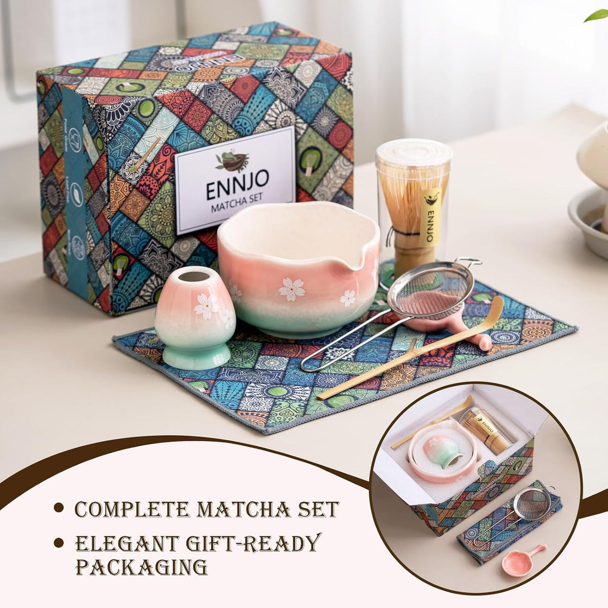 Cherry Blossom Matcha Whisk Set, 7 Pcs Matcha Kit with Matcha Bowl
